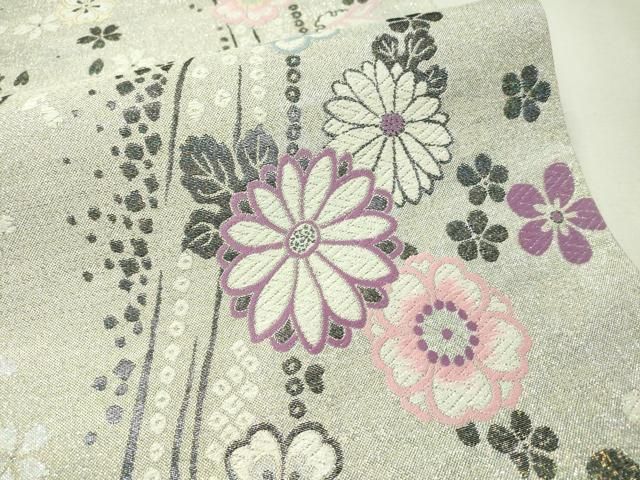 平和屋着物●両面　六通柄袋帯　唐織　作家物　草花丸文　金銀糸　正絹　逸品　CAAV7106hy 平和屋着物○両面 六通柄袋帯 唐織 作家物 草花丸文 金銀糸