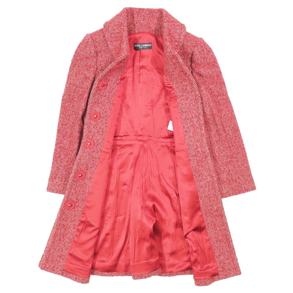 DOLCE-GABBANA ドルチェアンドガッバーナ ヘリンボーン ウール ステン コート ジャケット ミドル丈 アウター レッド レディース 古着