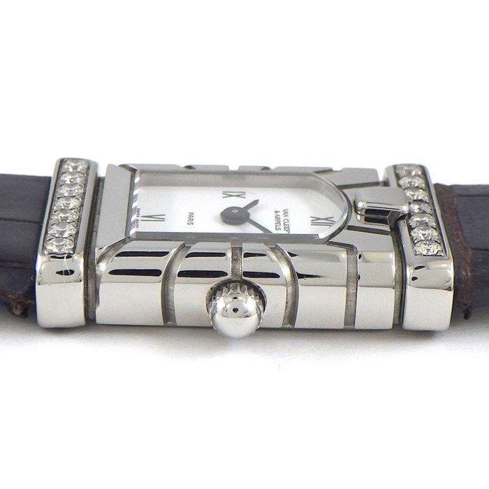 ヴァンクリーフ&アーペル Van Cleef - Arpels 腕時計 ファサード 531963T5 ダイヤモンドエッジ ホワイト文字盤 SS ダークブラウン アリゲーター レザーベルト クオーツアナログ