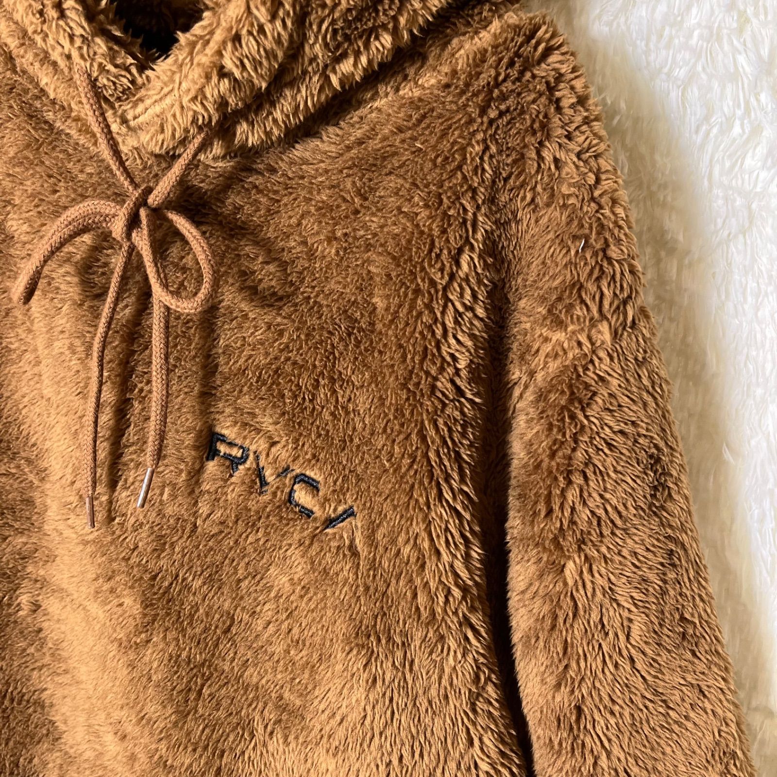 RVCA ルーカ ボアパーカー 刺繍ロゴ モコモコ ブラウン 大きめ(Mサイズ 