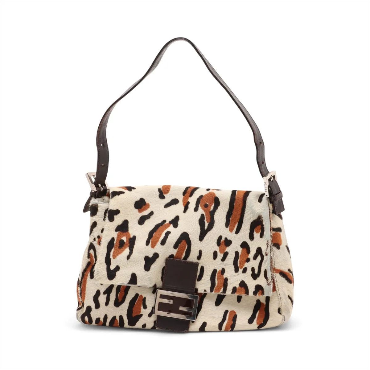 フェンディ ハラコ レザー マンマバケット レオパード 柄 ショルダーバッグ 肩掛け ハンド レディース MMM CW51-5