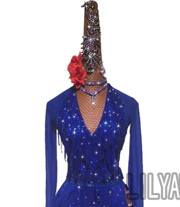 販売済み 社交ダンス衣装 ラテンワンピースドレス ロイヤルブルー