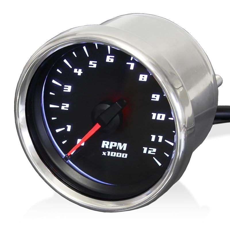 ライズコーポレーション バイク用タコメーター LEDバックライト機能付 12000RPM 電気式 60パイ ブラック T07Z9990001BK 1