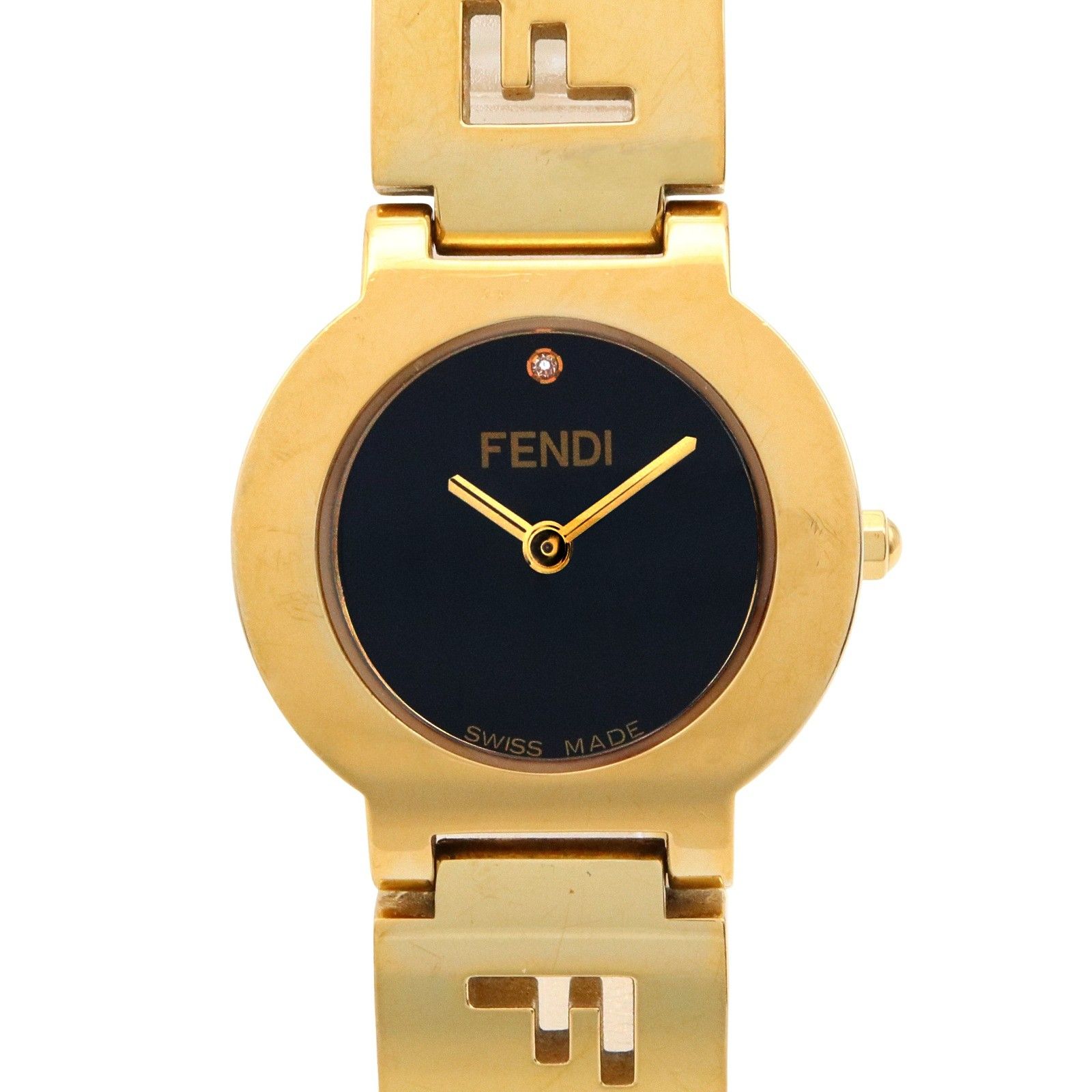 フェンディ FENDI 腕時計 ステラ 1Pダイヤ 3060L ブラック GP ゴールドメッキ ダイヤモンド ステラ 1Pダイヤ レディース Used A