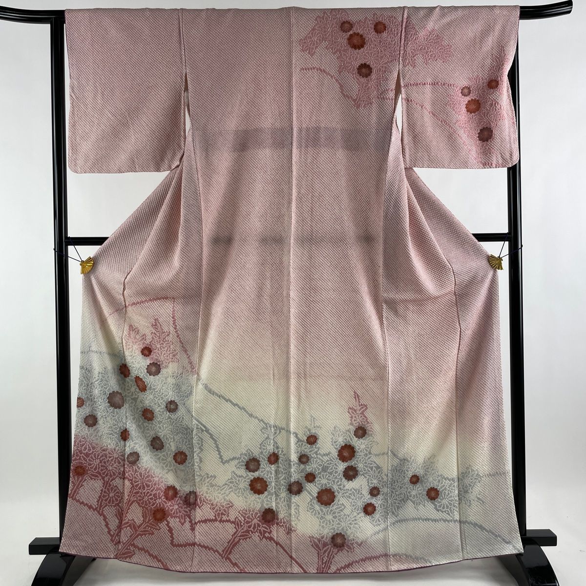 訪問着 美品 名品 菊 金彩 絞り ピンク 袷 身丈164.5cm 裄丈64cm M