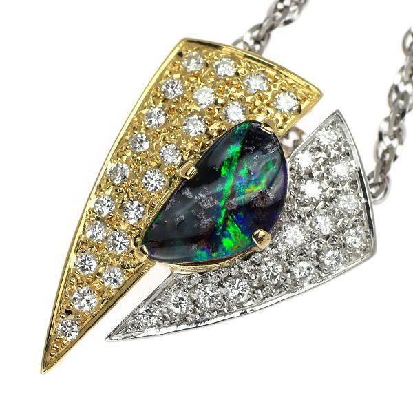 K18YG/Pt ボルダーオパール ダイヤモンド ペンダントネックレス 2.02ct  