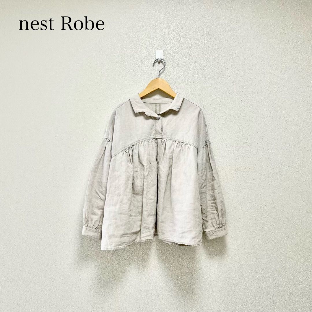 nest Robe ネストローブ 高密度ブラックリネンギャザーブラウス
