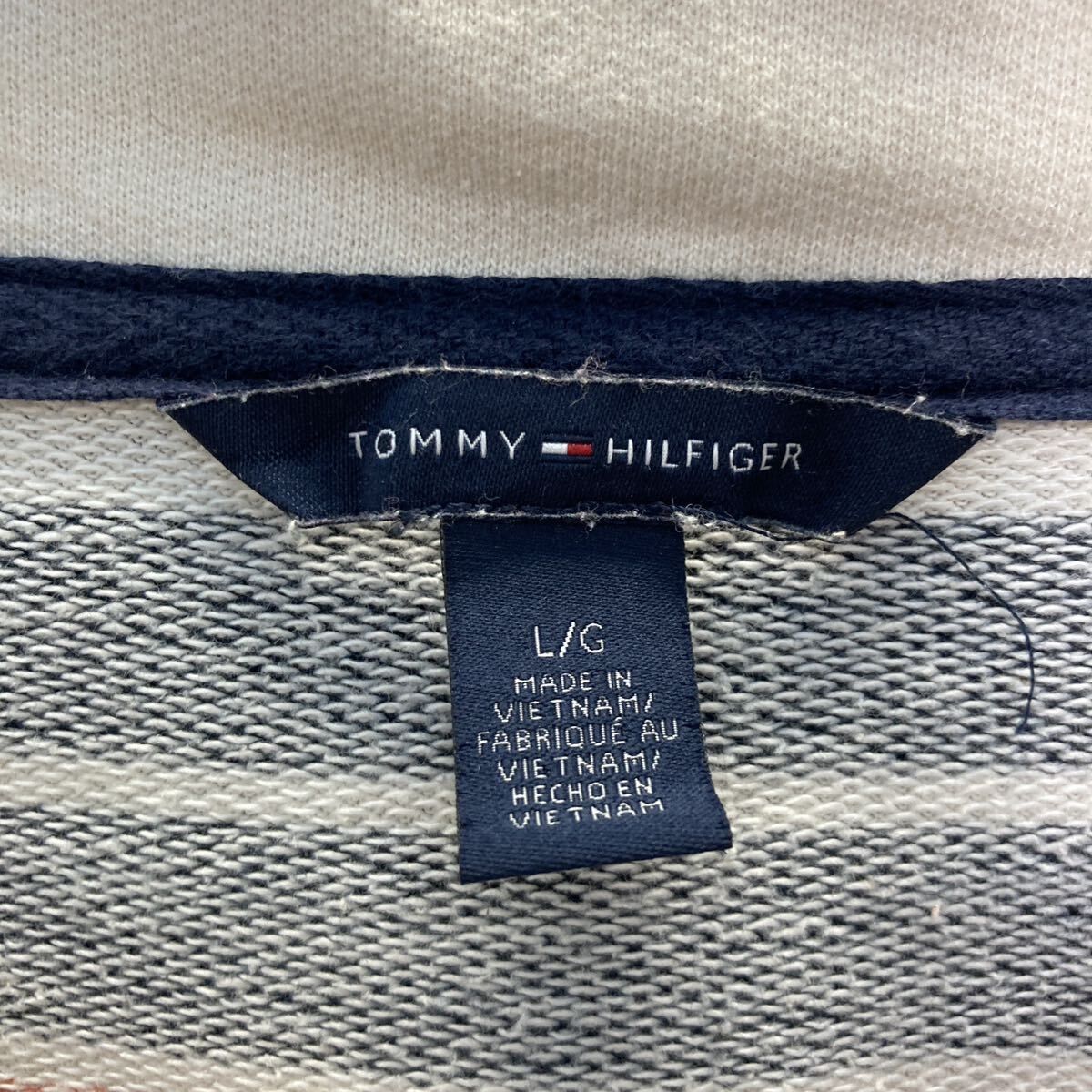 TOMMY HILFIGER ロゴ スウェット トミーフィルフィガー L ボーダー 古着卸 アメリカ仕入 a609-6889