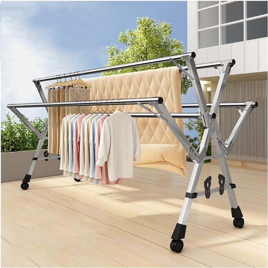 人気推薦◆ふとんほし 屋外 ステンレス 倒れない 伸縮式 折りたたみ式 ものほしざお 屋外 室内 ベランダ 風に強い 錆びない 布団干し 物干しスタンド キャスター付 折り