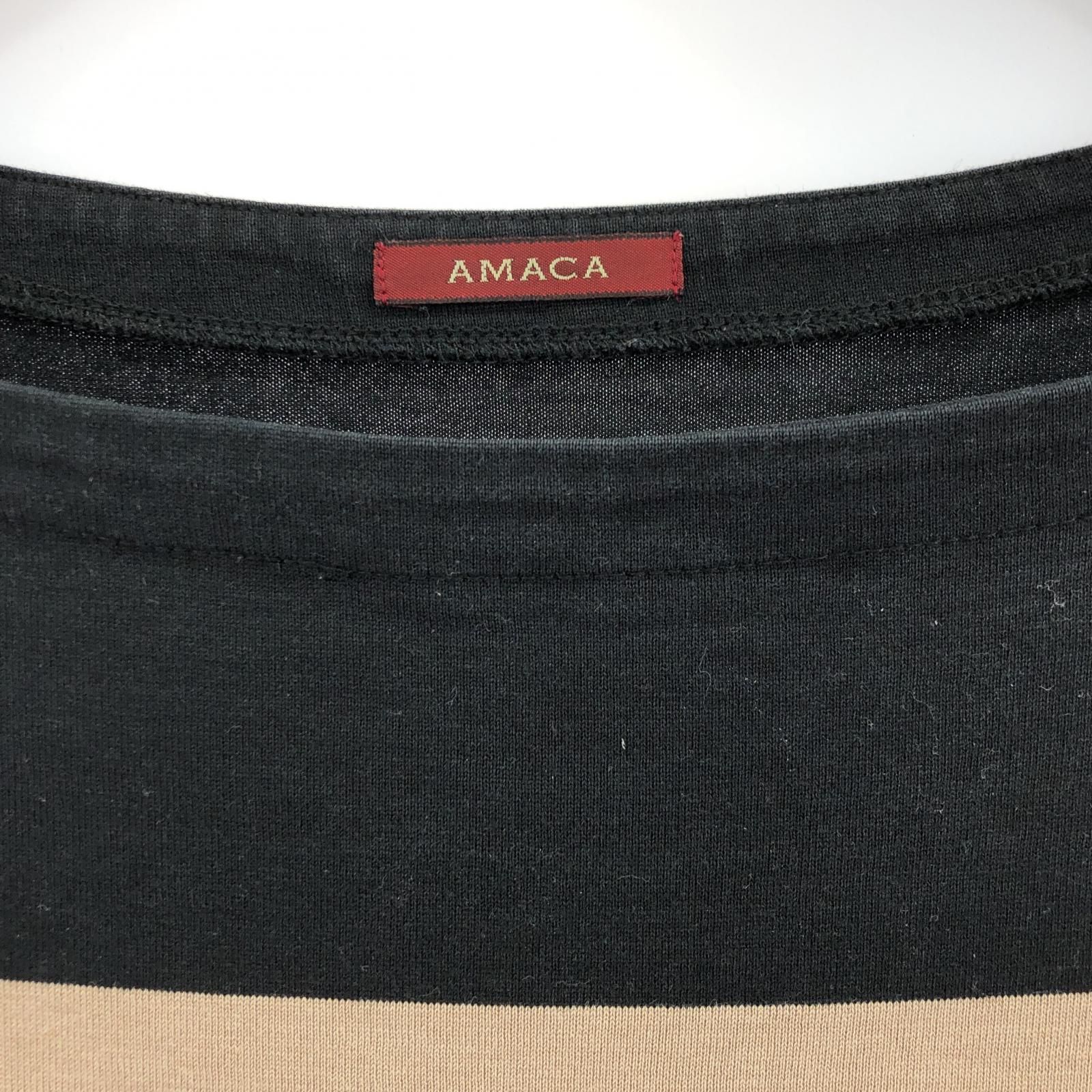 AMACA アマカ シルク混 ボーダーカットソー size40/ブラック×ベージュ レディース