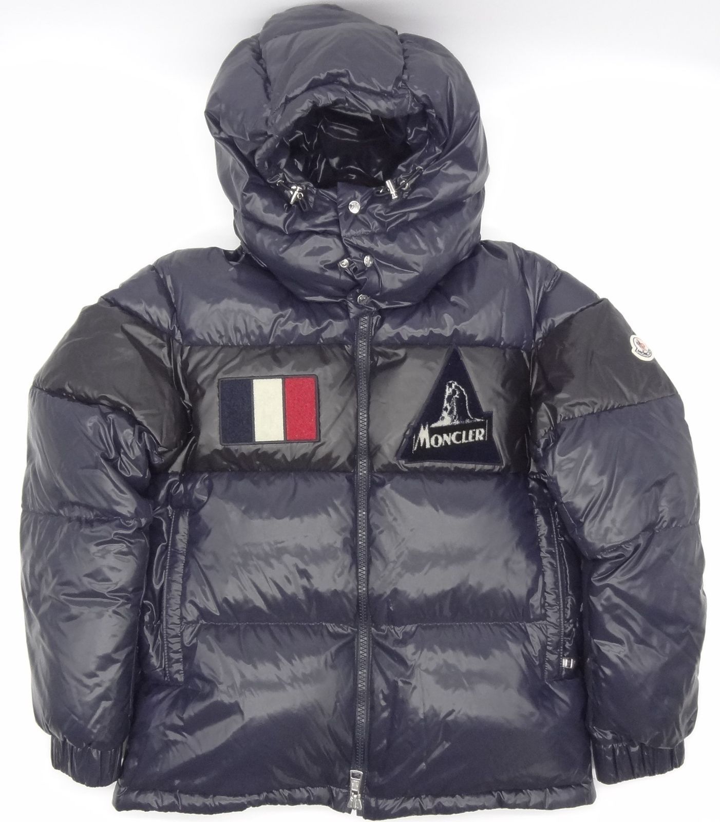 【極美品】MONCLER モンクレール	ゲイリー GARY  ダウンジャケット フレンチロゴワッペン サイズ１ フード付きダークネイビーｘブラック