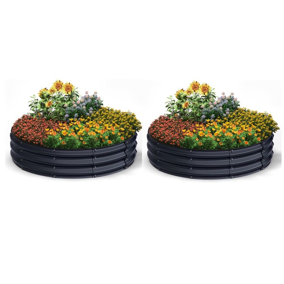 2つのガリナードリースドガーデンベッド 4×4×1フィート 約120×120×30cm 測定 屋外植え込みに適しています 丸いギャップの高さのガーデンベッドは 大型の金属プランターボックスで屋外のガーデニングに適しています 野菜 花 ハーブの栽培に最適です