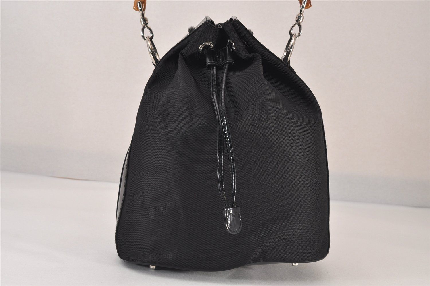 GUCCI グッチ バンブー 2Way 巾着型 ショルダーバッグ ナイロン