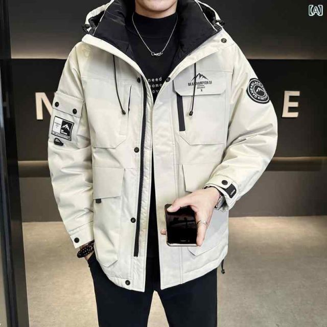 秋冬 コーデ メンズ 服 シンプル ファッション オシャレ 大人 かっこいい 大きいサイズ ストリート 紳士服 マルチ ポケット アウトドア ダウン ジャケット 冬 暖かい ホワイトダックダウン