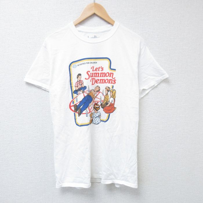 L/古着 半袖 Tシャツ メンズ 魔法陣 子供 コットン クルーネック 白 ホワイト 24jul02 中古