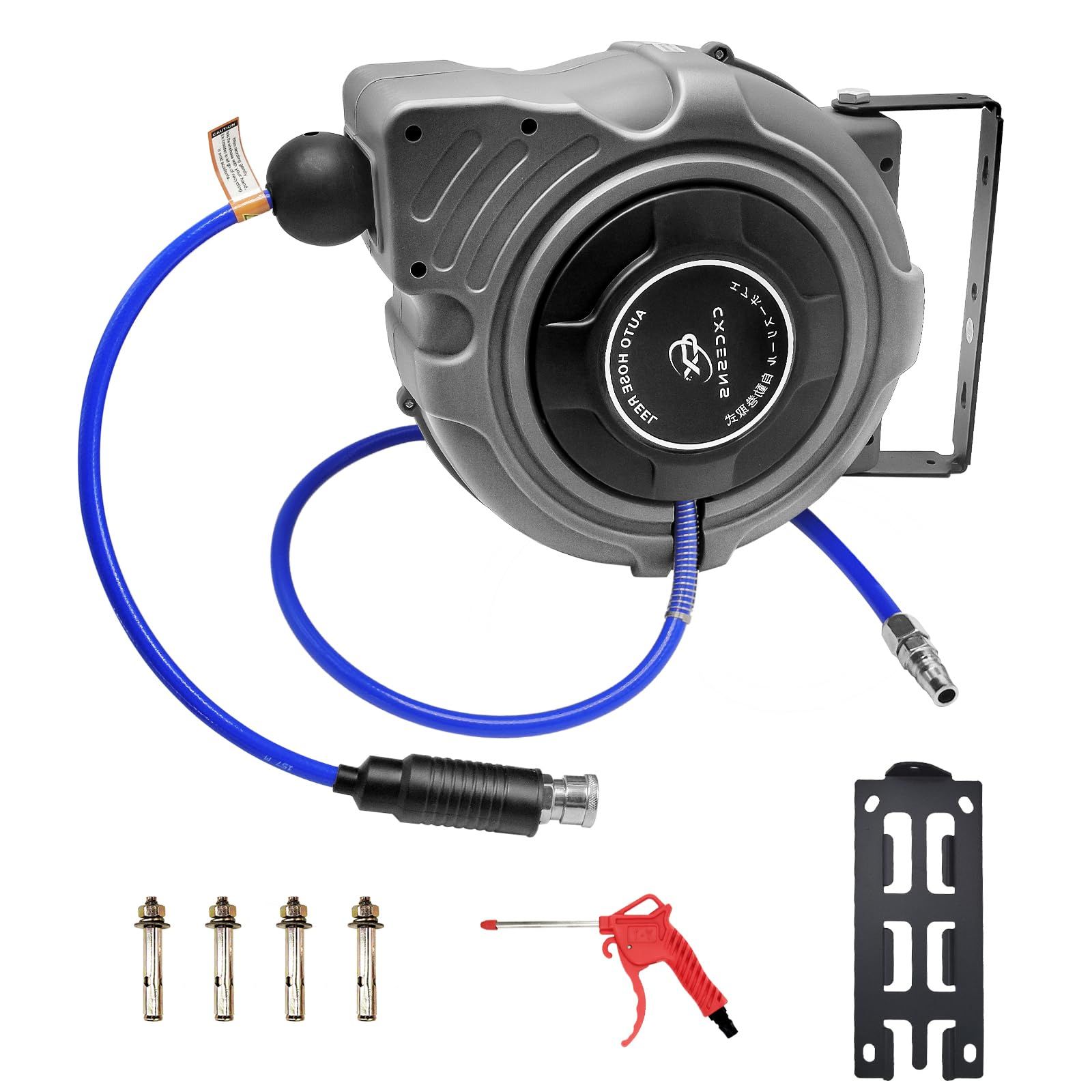 オート180°回転 エアーリール 最高使用圧力12kgf c 自動巻き上げ ホース 自動巻取式 内径φ8ｍｍx外径12mm 天吊り式 壁掛け ブラケット付 12m 引き込み式 エアホースリール 空気圧工具 CXCESNS