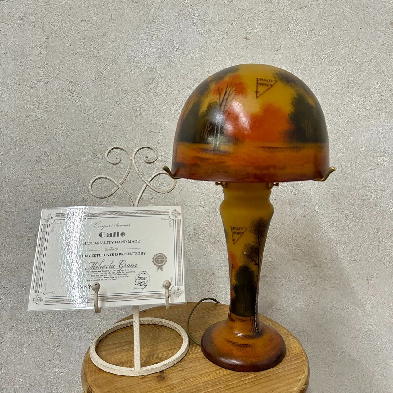 ドームナンシー　吊り卓上照明　アンテルカレール　被せガラス　高さ40cm 証明書】ドームナンシー 吊り卓上照明 アンテルカレール 被せ