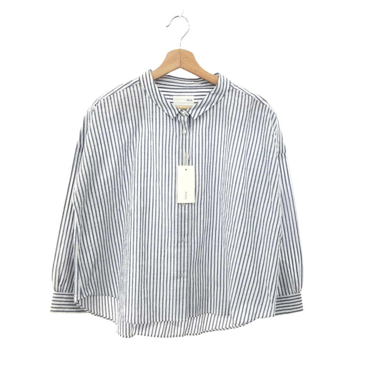 新品 完売 HUIS. 8分袖空羽コードレーンワイドブラウス（ブルー