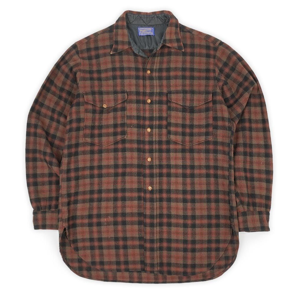 ペンドルトン PENDLETON 50s 50年代 レギュラーカラー ウールシャツ 長袖 ボードシャツ 旧タグ USA ヴィンテージ アメリカ 古着 メンズ シャツ ブラウン系 チェック柄 15 1/2 M相当【中古】