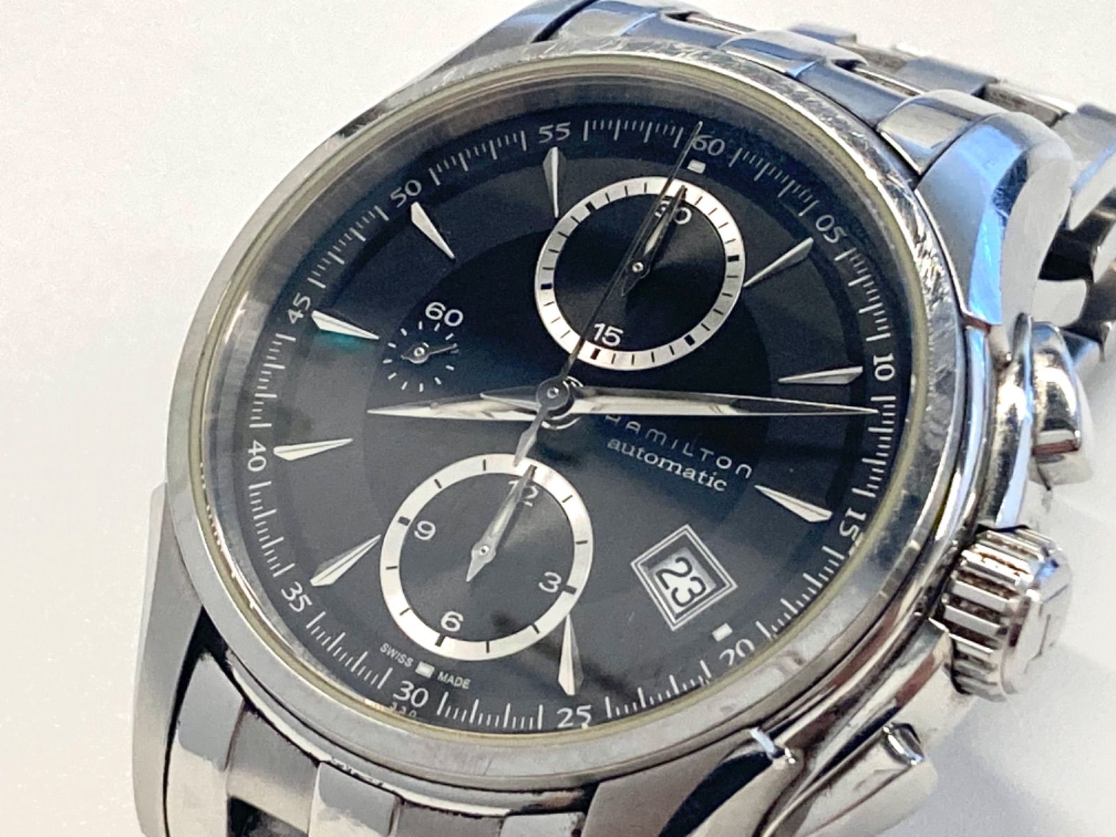 超美品☆ハミルトン ジャズマスタークロノ 黒文字盤 レザーバンド