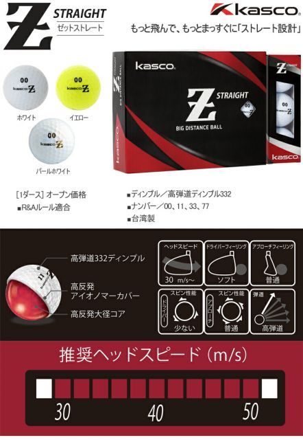 まとめ買いキャスコゼット ストレートターゲットライン入りアイオノマーカバー2ピース ゴルフボール12ダースセット144個入り1ダース12個入りKASCO Z-STRAIGHT STRAIGHT LINE飛び系 飛距離 継続モデル日本