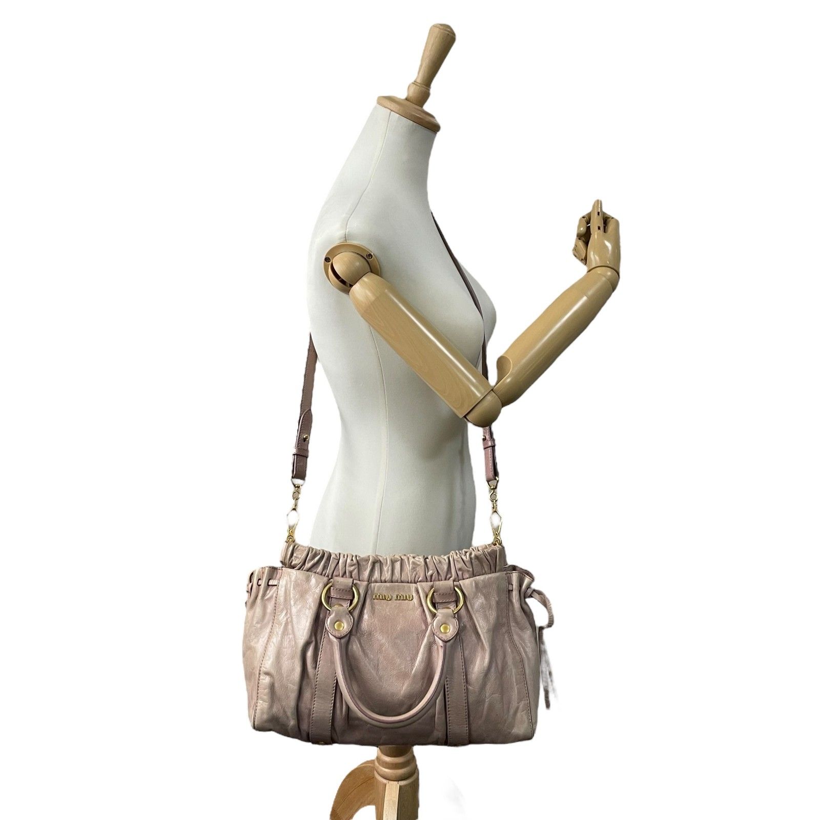Miu Vitello Lux 2Way Handbag Shoulder Bag Side Ribbon Y2K