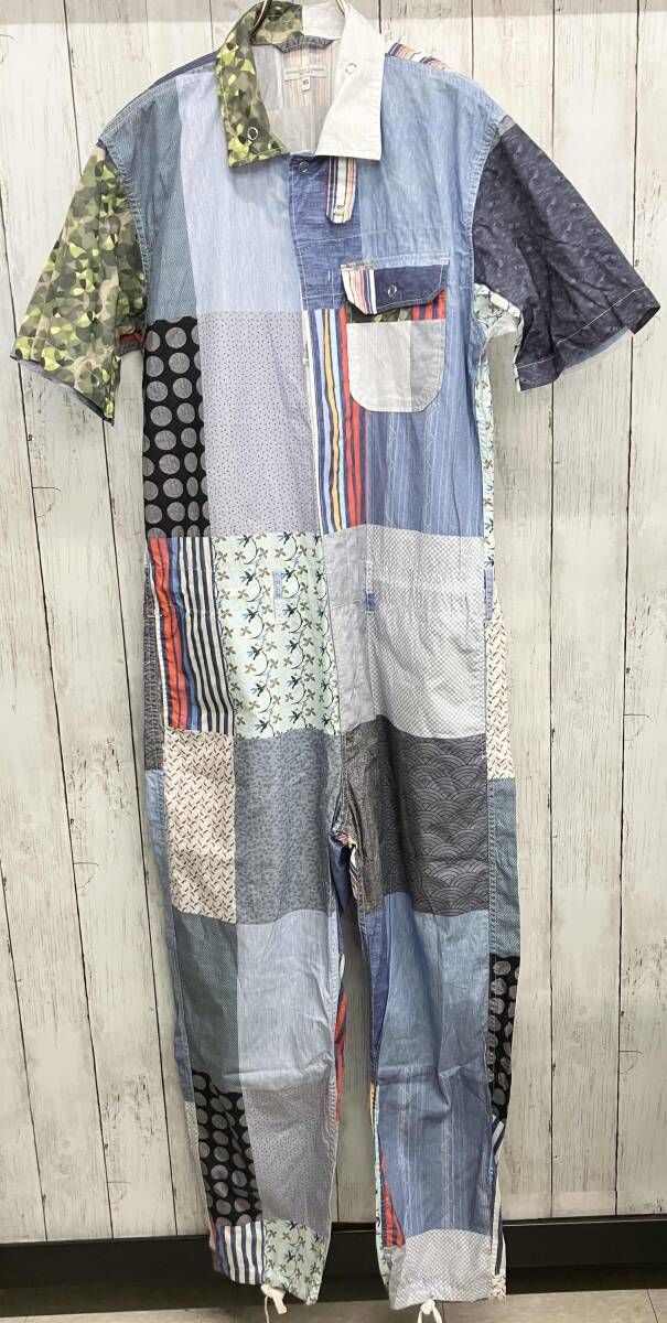ENGINEERED GARMENTS パッチワークつなぎ エンジニアドガーメンツ オーバーオール オールインワン 半袖 マルチカラー コットン サイズXS