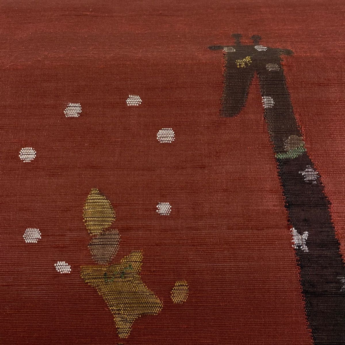 名古屋帯 紬地 キリン 星 えんじ色 正絹