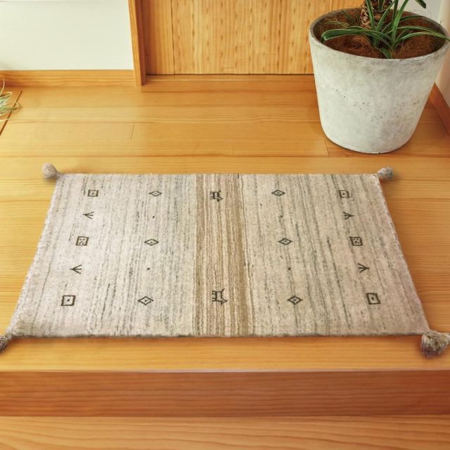 萩原 ギャッベマット LORRI BUFF L16 270054910 無染色ベージュ 45×75