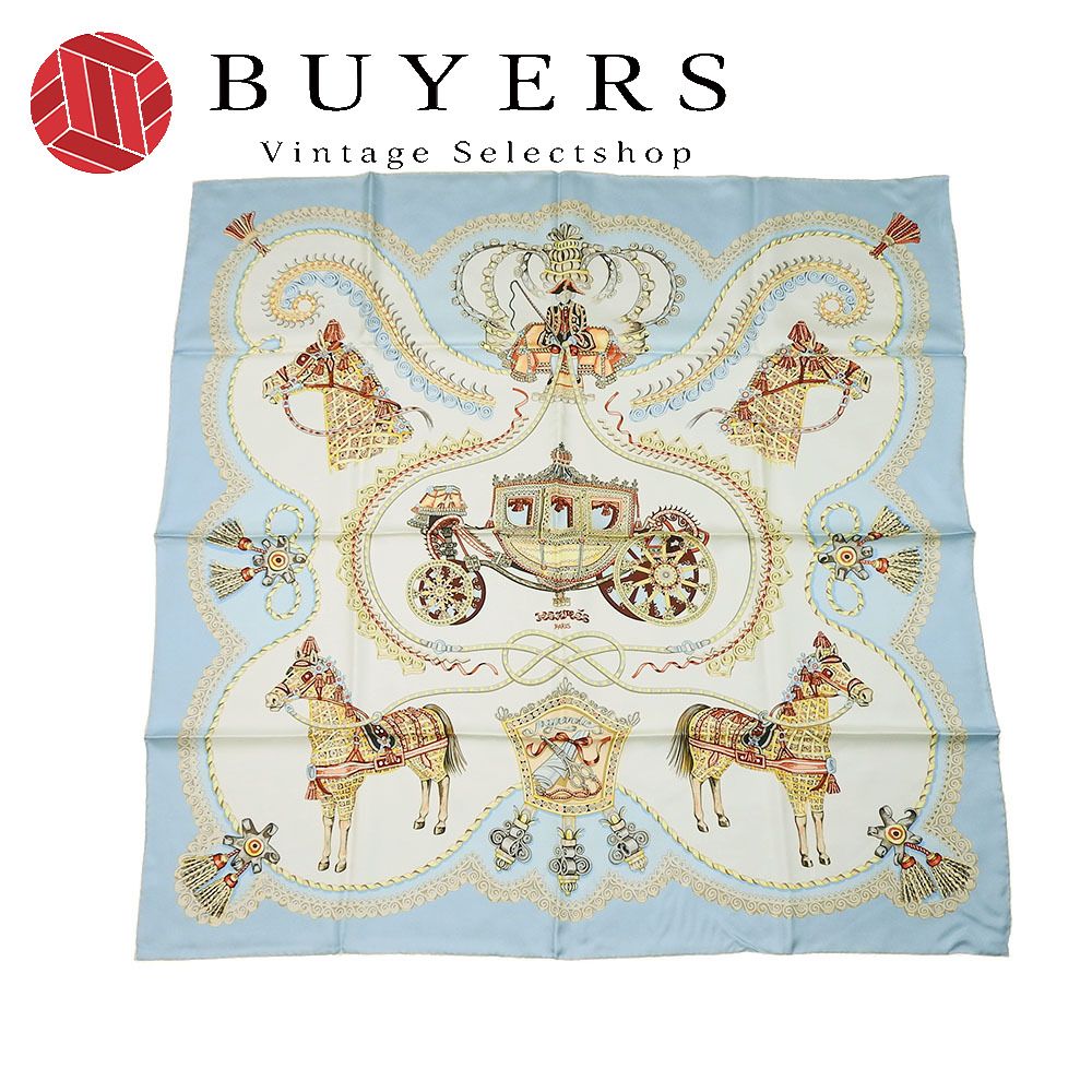 中古】 エルメス スカーフ カレ90 シルク ライトブルー ホワイト 