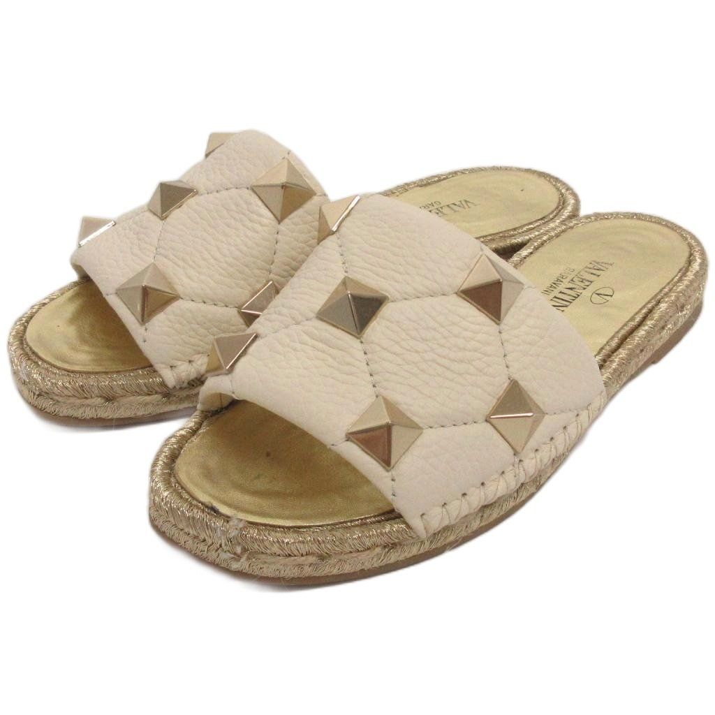 ヴァレンティノ ガラヴァーニ VALENTINO GARAVANI ロックスタッズ キルト サンダル フラット エスパドリーユ アイボリー系 35 22cm位
