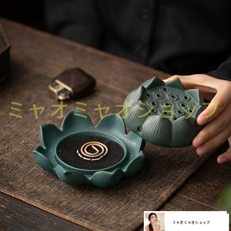陶磁蓮華香炉 禅意香炉 室内檀香沈香炉 茶道具 香道具 工芸品