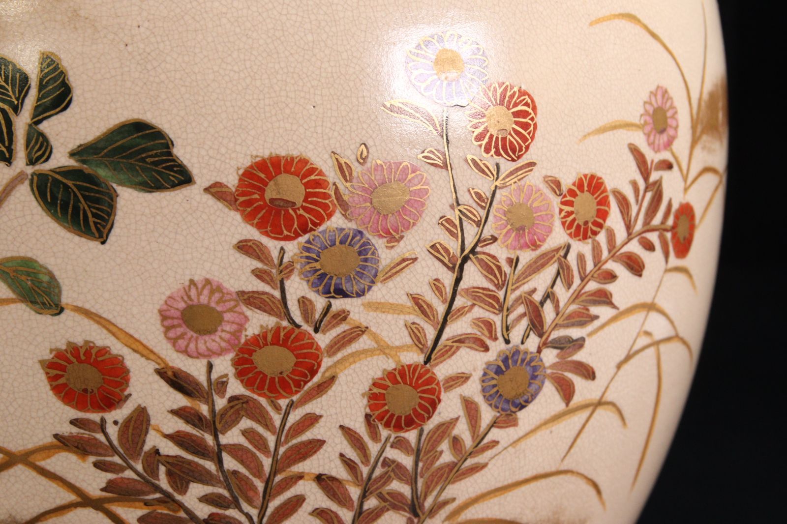 仁清焼 野々村仁清作 色絵金彩竹椿図四耳壷 28.5cm 唐物 骨董 古