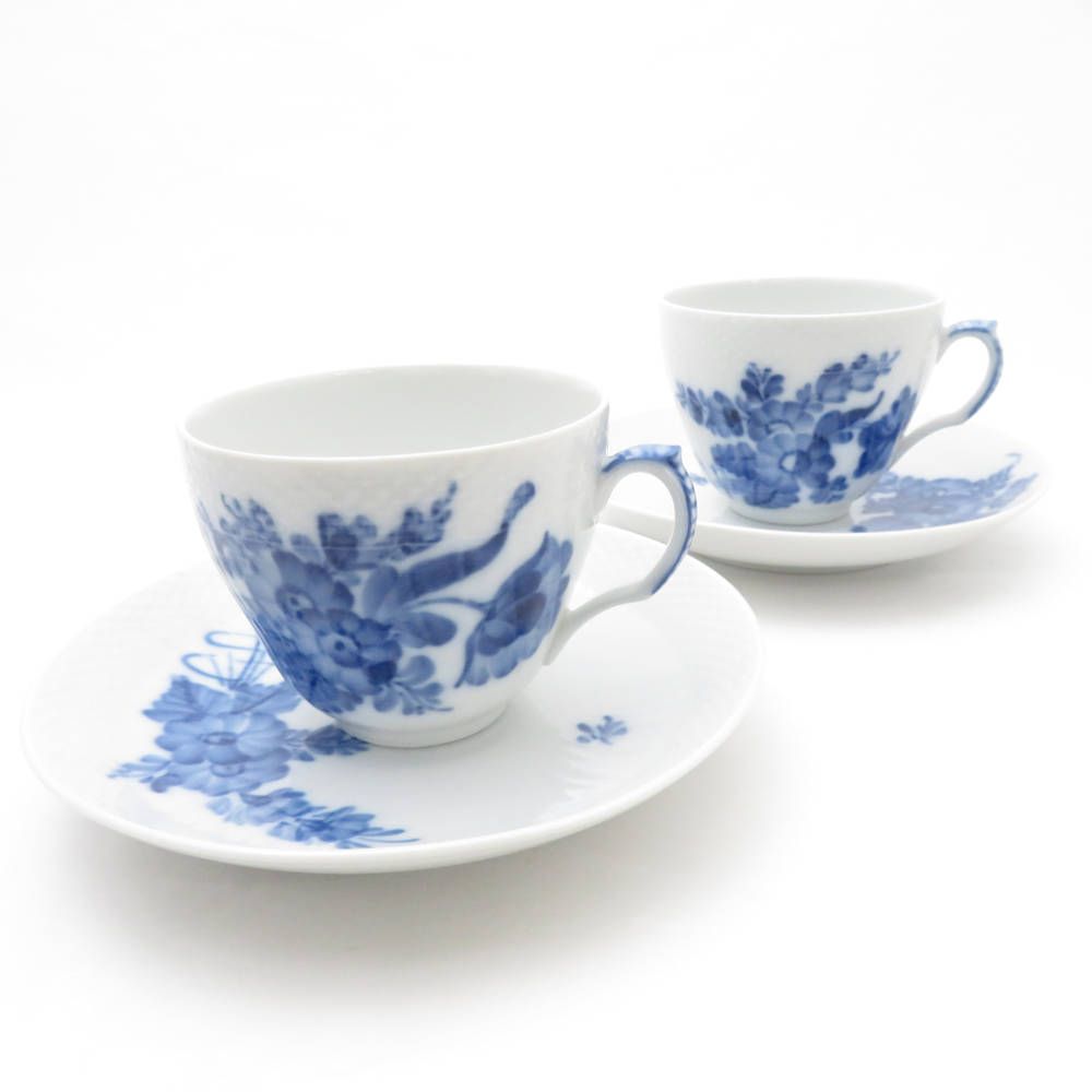 美品 ROYAL COPENHAGEN ロイヤルコペンハーゲン ブルーフラワーカーブ コーヒーカップ＆ソーサー 2客 ペア 花柄 青 SU8144C  - メルカリ