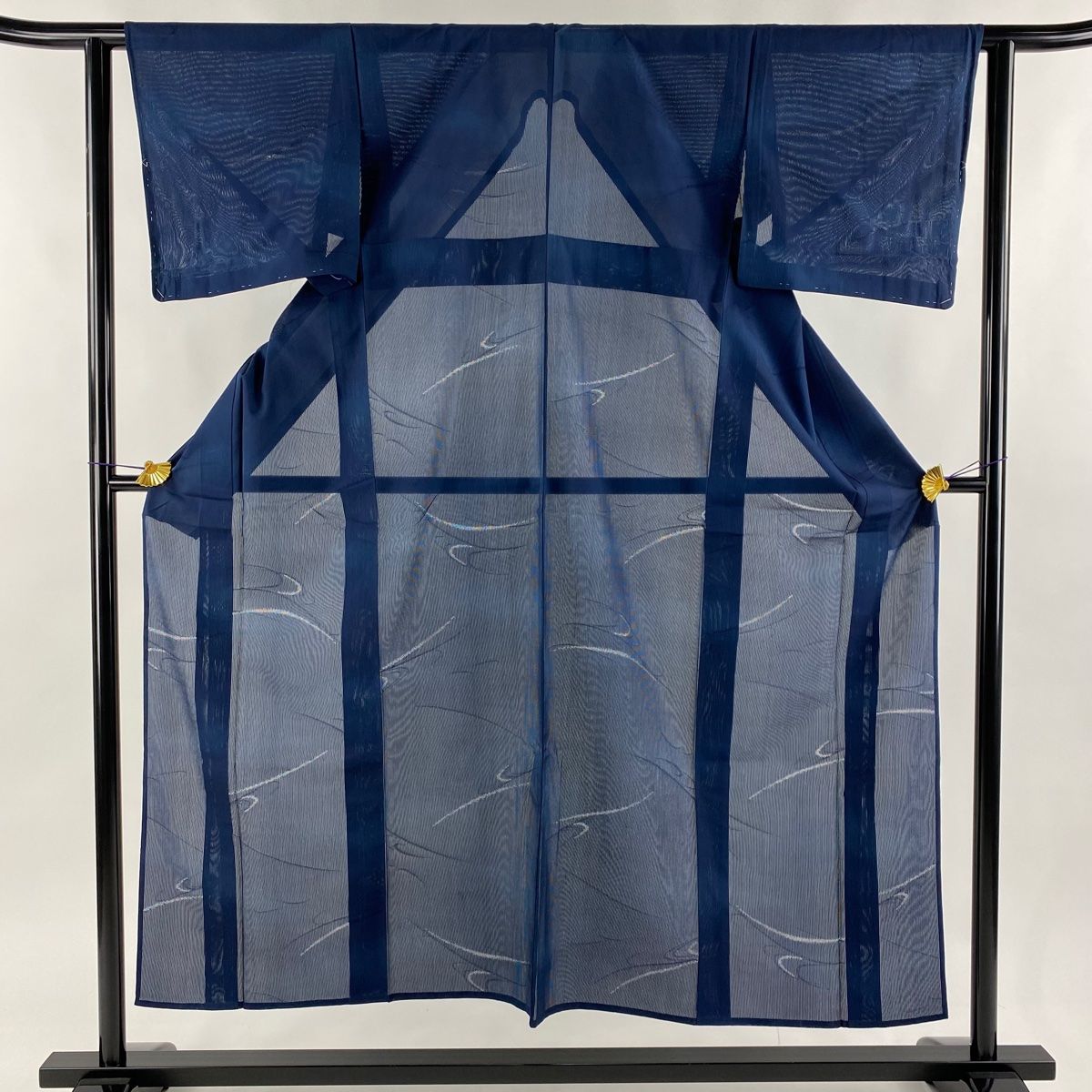 小紋 身丈152cm 裄丈61cm S 薄物 縦絽 流水 濃紺 正絹 秀品