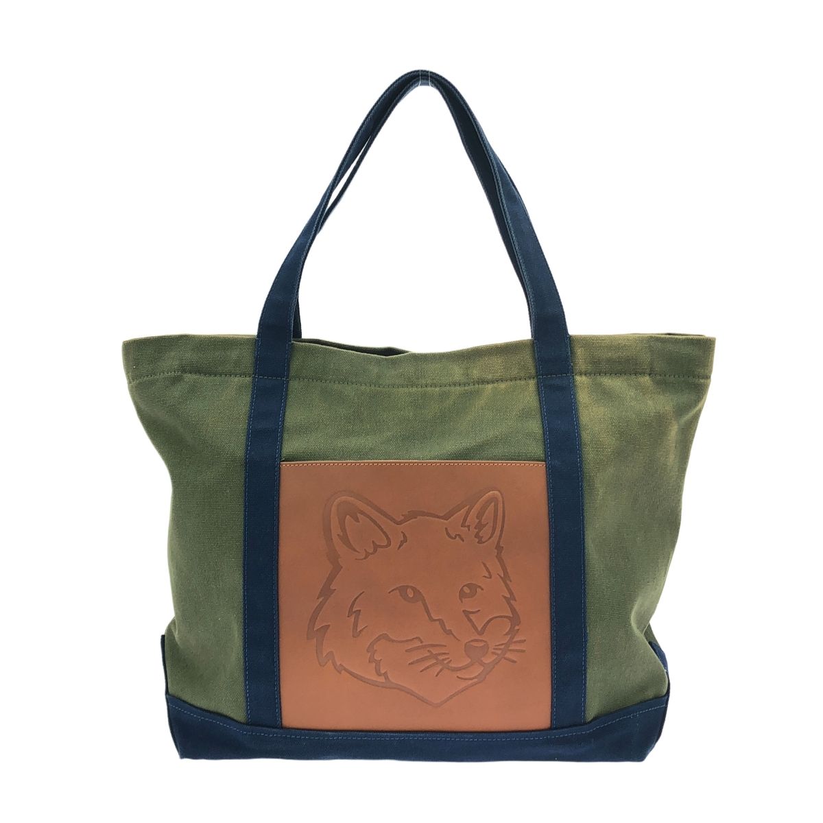 MAISON KITSUNE メゾンキツネ FOX HEAD LEATHER POCKET CLASSIC TOTE 