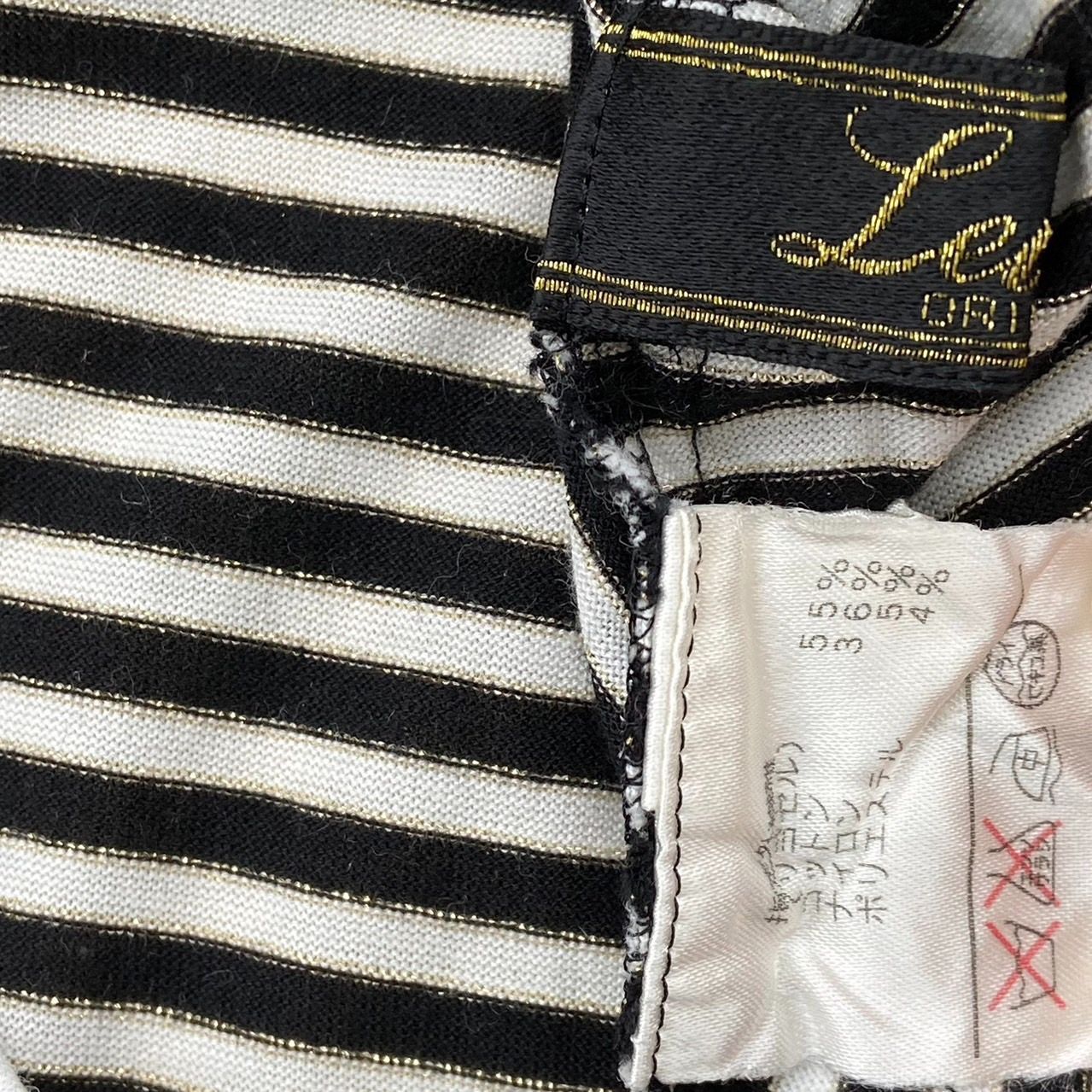 Leilian レリアン 半袖Tシャツ サイズ13＋ ボーダー 黒 白 リボン ボーダー切替Tシャツ【Leilian WHITE LABEL】|レリアン