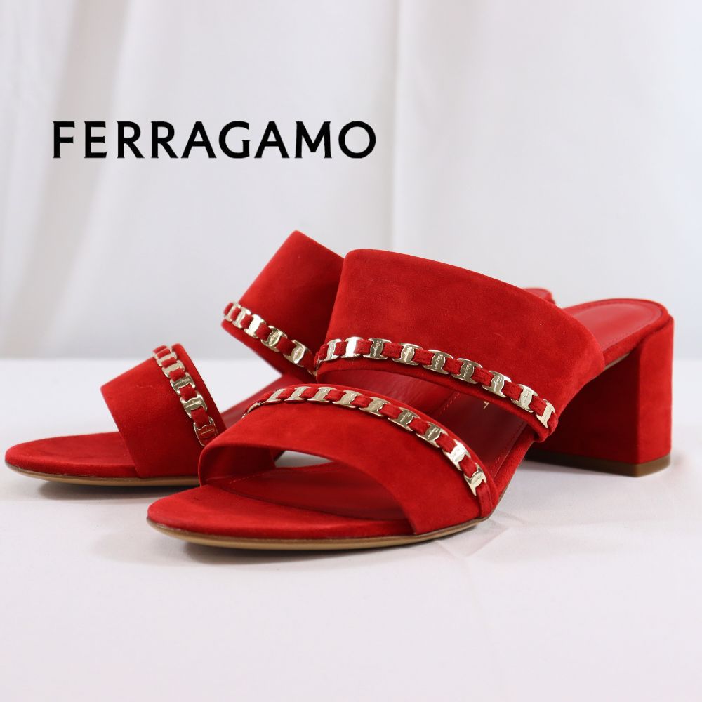 26.0cm【限定セール】新品・未使用 FERRAGAMO フェラガモ ミュールサンダル 5.5cm ヒール 01R357 733478 レッド  RED サルヴァトーレ フェラガモ SALVATORE FERRAGAMO 大きいサイズ