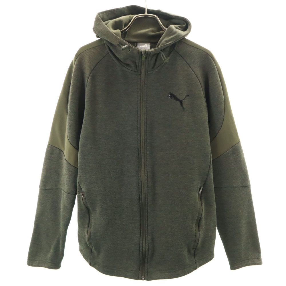 PUMA プーマ 長袖 ジップパーカー S カーキ メンズ 古着