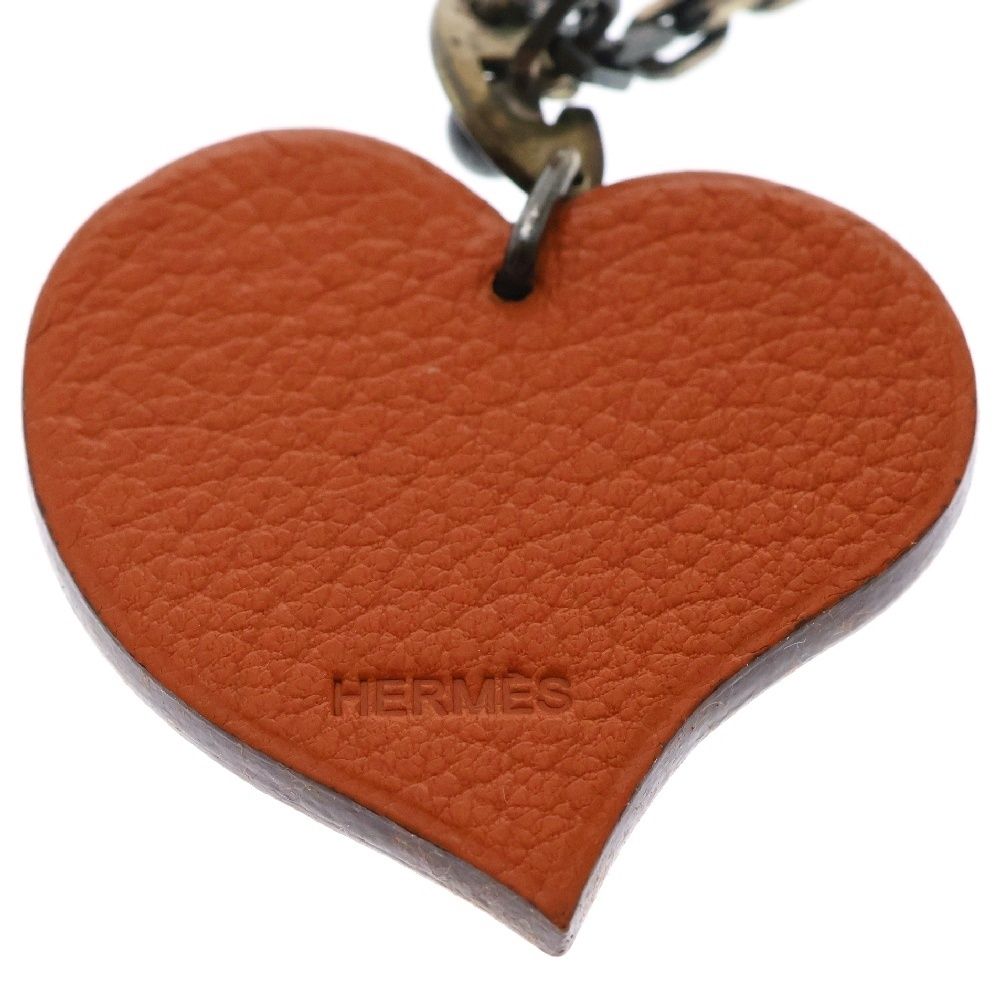 HERMES ハート型レザーチャーム HERMES (エルメス) ハート チャーム レッド×オレンジ レザー