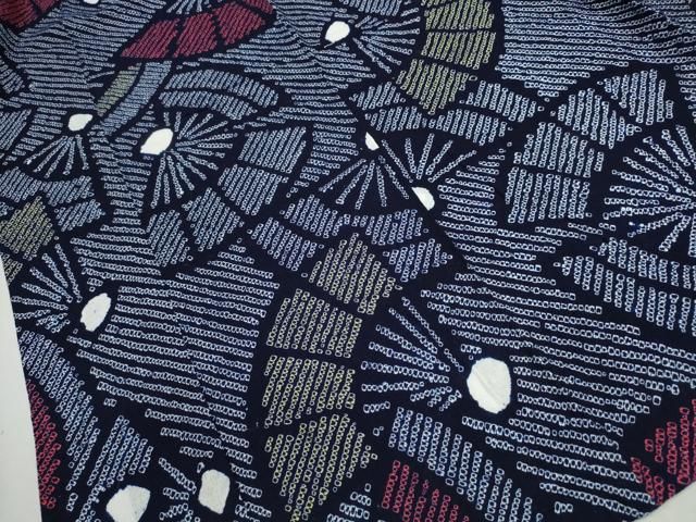平和屋着物∴夏物 浴衣 有松鳴海絞り 扇面重ね吉祥文 綿 逸品 CAAW1072ng