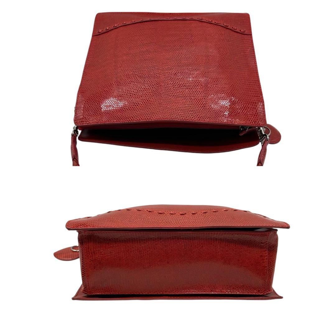 未使用 1103 リザード 本革 ショルダーバッグ 2way レッド 未使用 1103 リザード 本革 ショルダーバッグ 2way レッド