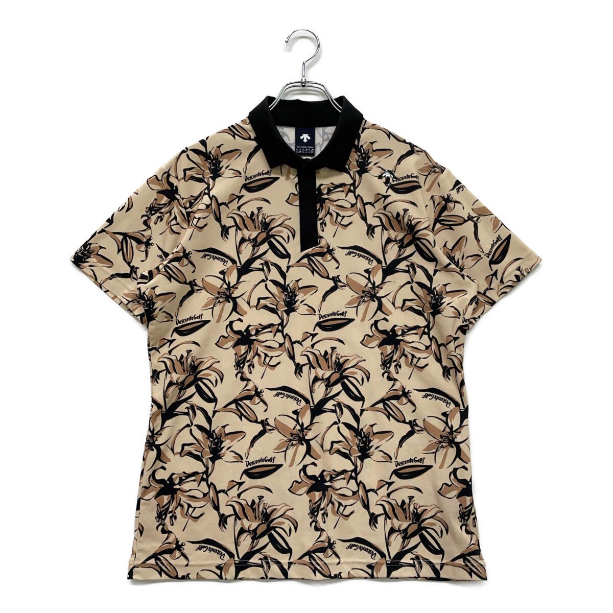 未使用品 メンズ デサントゴルフ DESCENTE GOLF 半袖ポロシャツ L ベージュ系 春夏  フラワーモチーフ
