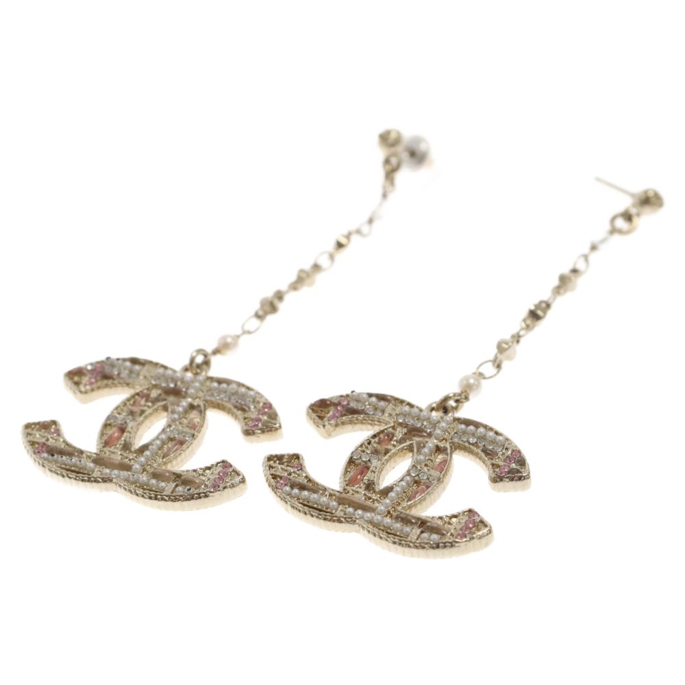 CHANEL (シャネル) ココマーク ロゴモチーフチェーンピアス ゴールド/ピンク