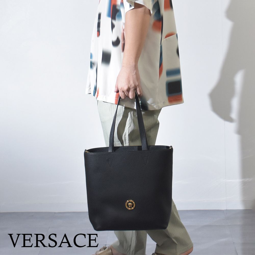 ヴェルサーチ トートバッグ 本革 ブラック メンズ メデューサ VERSACE