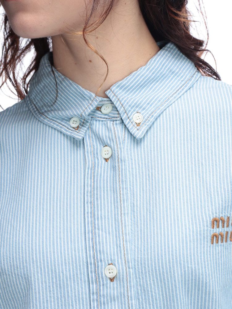 極美品 miu miu ストライプ クロップドシャツ S 即日発送！ 国内発】MIU MIU クロップド ストライプ コットン シャツ