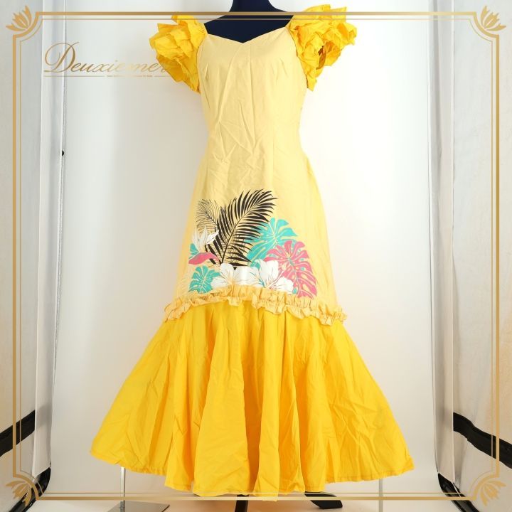 フラダンス パウスカート パンドール フリル 緑 ハイビスカス プルメリア ♡フラダンス パウスカート パンドール フリル 緑 ハイビスカス