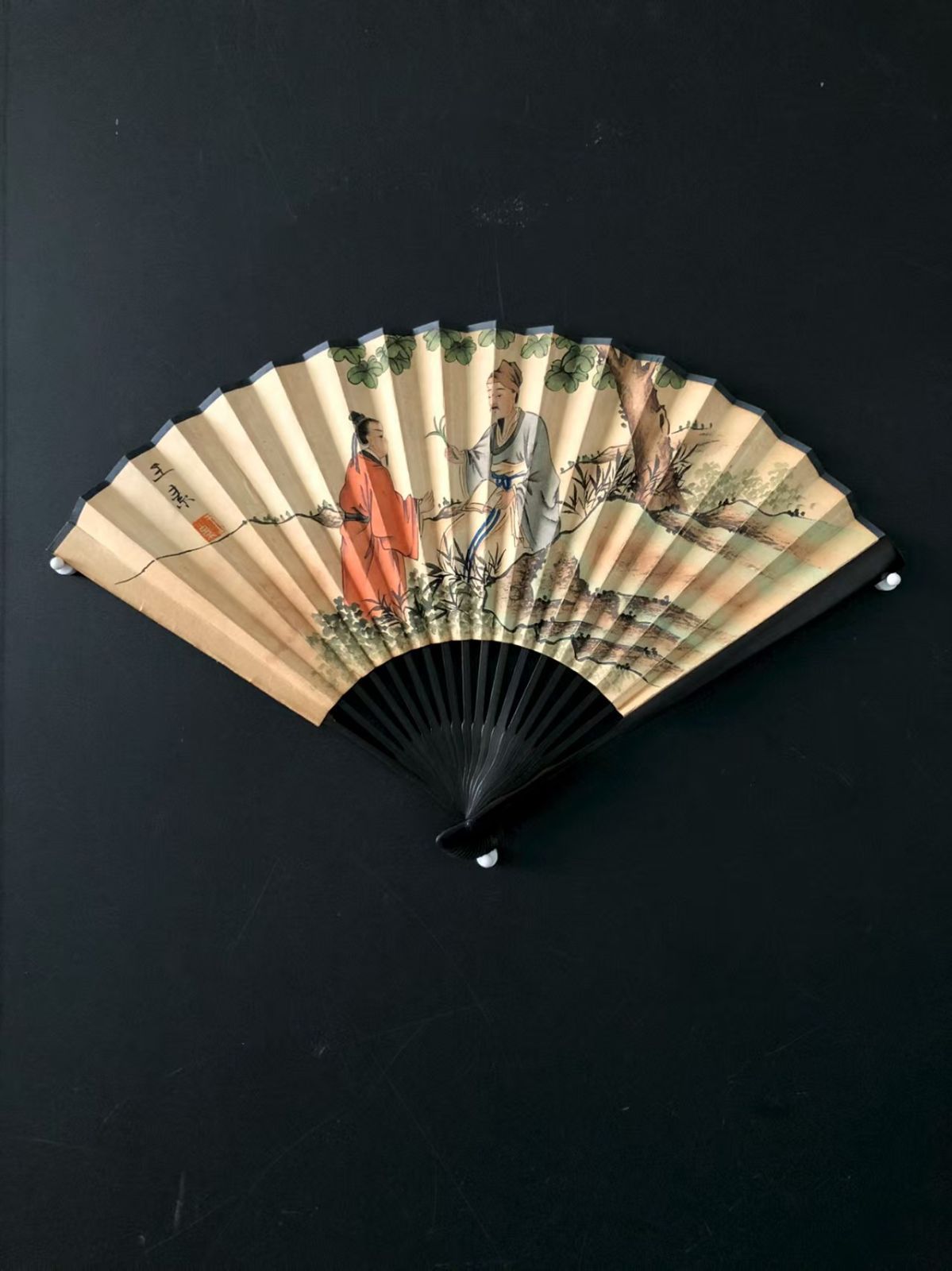 人物 扇面純手描き作品.観賞品.文房置物.中国骨董25090715