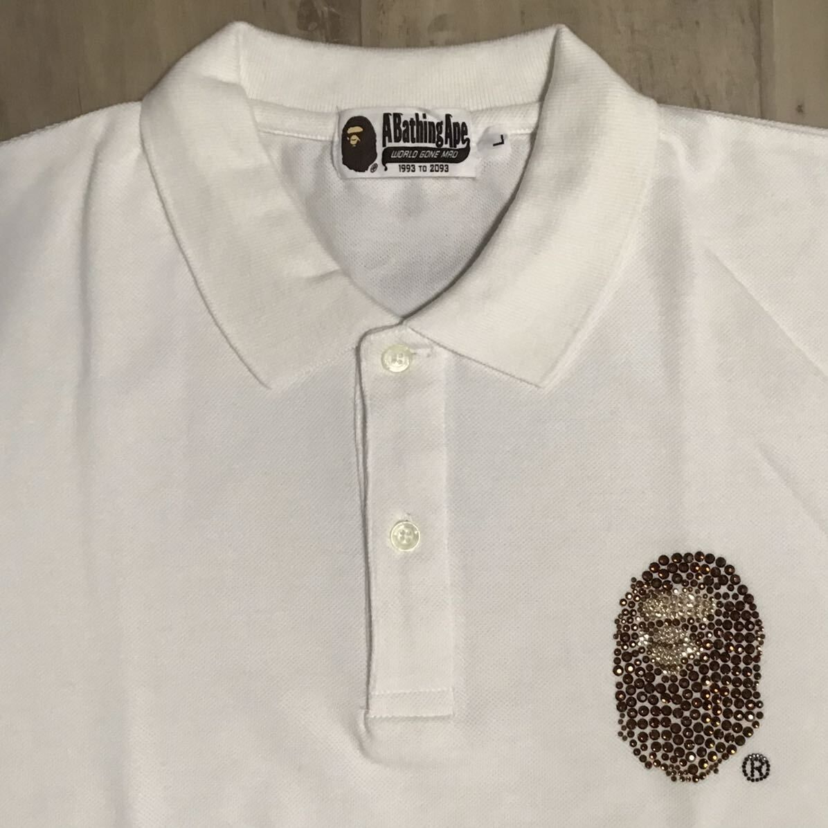 A Bathing Ape ラインストーン ポロシャツ 半袖 スワロフスキー ☆新品☆ スワロフスキー BAPE HEAD ポロシャツ Lサイズ a