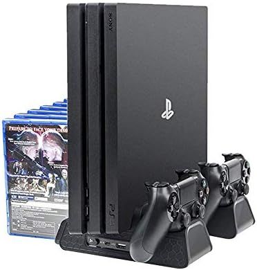 Deco Gear 垂直デュアルコントローラ充電ドック PS4| PS4 Slim| PS4 Pro用 高速冷却ファン2個とスロット付き 12ゲーム用